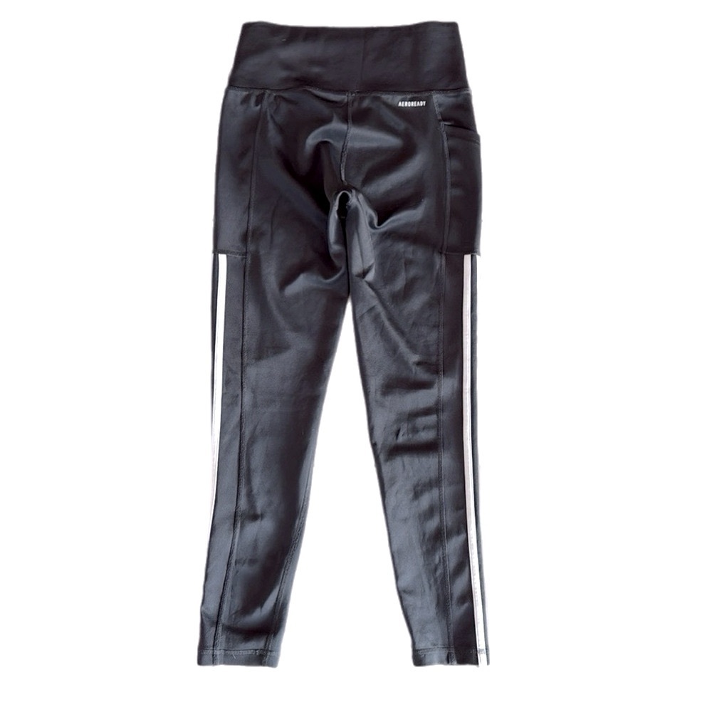 Adidas Aeroready 3 Stripe Leggings in Dark Charcoal Size Small - Picture 4 of 4